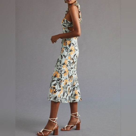 By Anthropologie Floral Sleeveless Halter Slim Midi Dress, Size 2, NWT - Picture 6 of 17